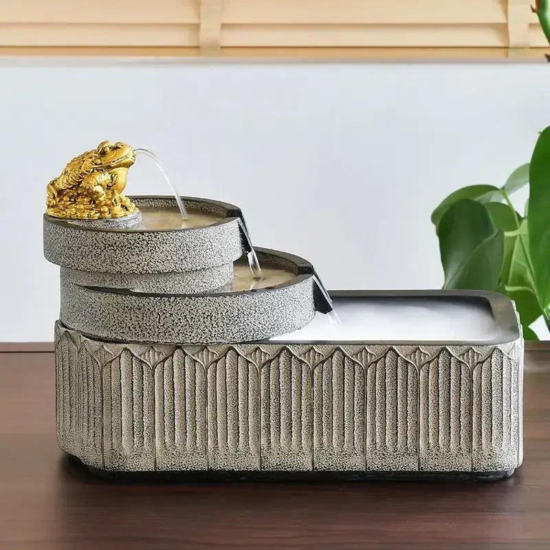 Gold frog flowing water fish pond tank garden ornament