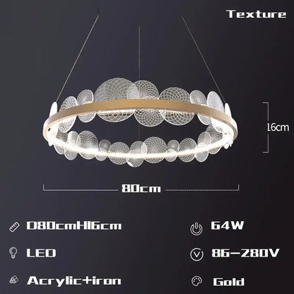 Gold frost texture led ring chandelier living room mesh globe light