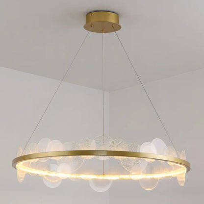 Gold frost texture led ring chandelier living room mesh globe light