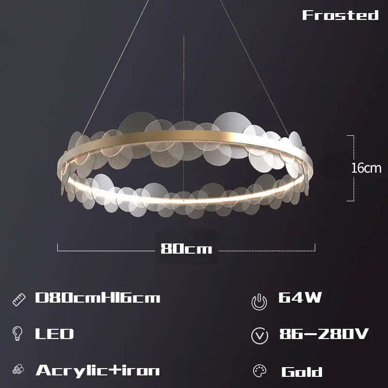 Gold frost texture led ring chandelier living room mesh globe light