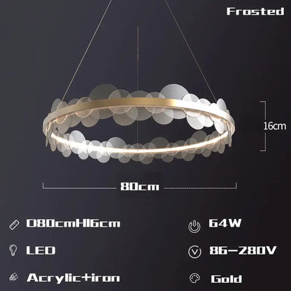 Gold frost texture led ring chandelier living room mesh globe light
