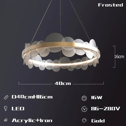 Gold frost texture led ring chandelier living room mesh globe light