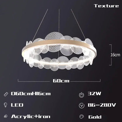 Gold frost texture led ring chandelier living room mesh globe light
