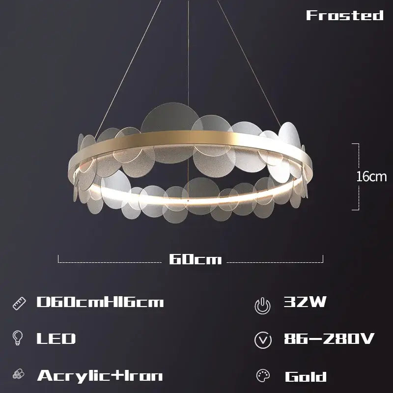 Gold frost texture led ring chandelier living room mesh globe light
