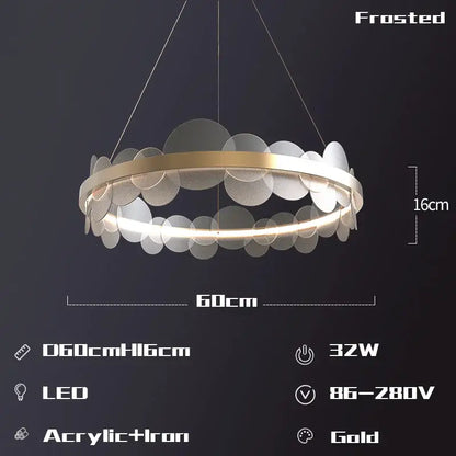 Gold frost texture led ring chandelier living room mesh globe light