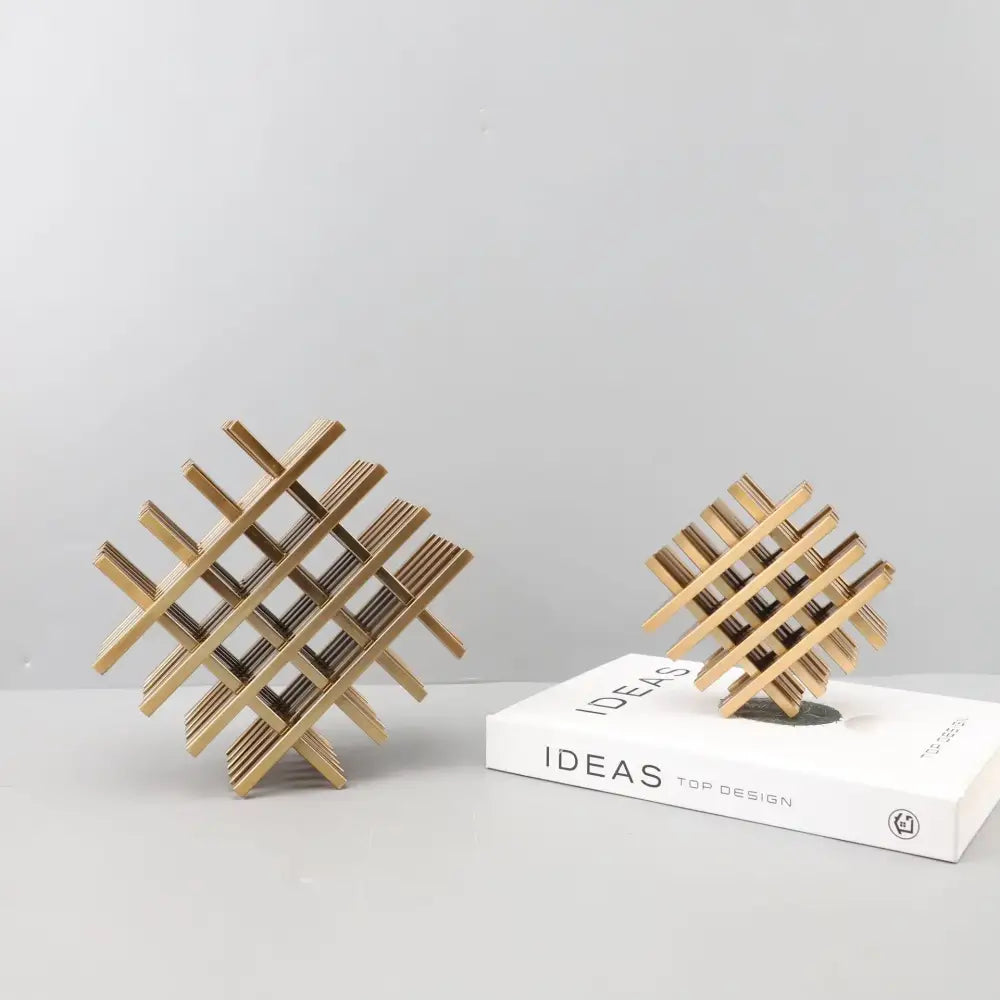 Gold geometric block metal bookends living room lattice decor