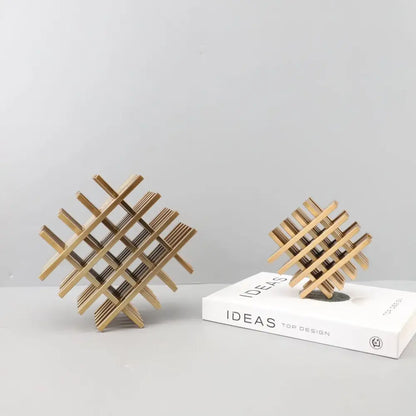 Gold geometric block metal bookends living room lattice decor