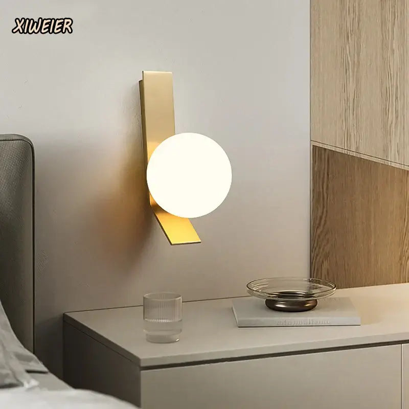 Gold glass ball nordic wall lamp for living room bedside study balcony