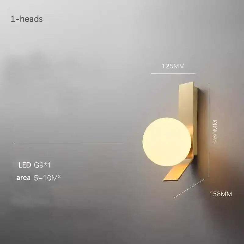 Gold glass ball nordic wall lamp for living room bedside study balcony