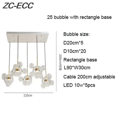 Gold glass bubble led chandelier dining room lighting