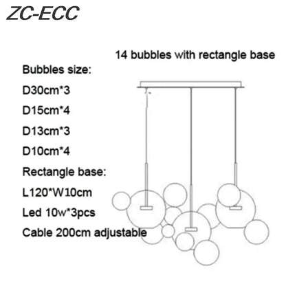 Gold glass bubble led chandelier dining room lighting