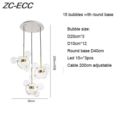 Gold glass bubble led chandelier dining room lighting