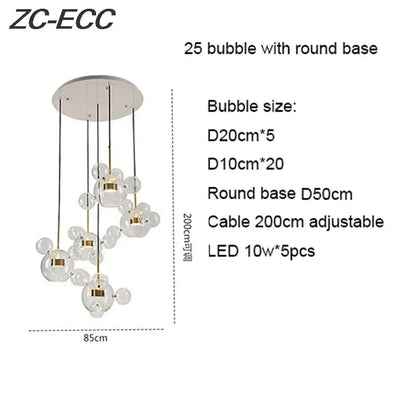 Gold glass bubble led chandelier dining room lighting