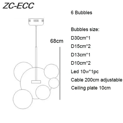 Gold glass bubble led chandelier dining room lighting