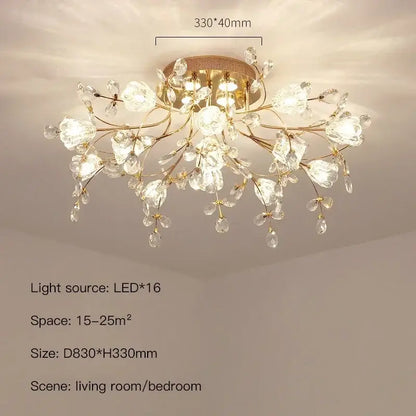 Gold glass flower chandelier ceiling lamp for living room