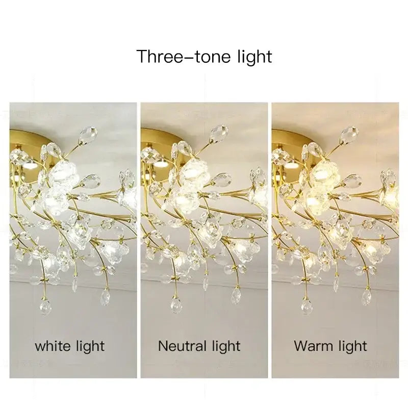 Gold glass flower chandelier ceiling lamp for living room