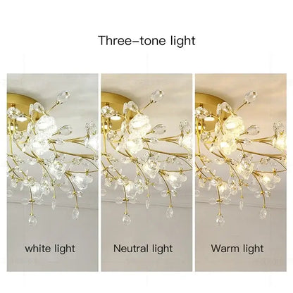 Gold glass flower chandelier ceiling lamp for living room