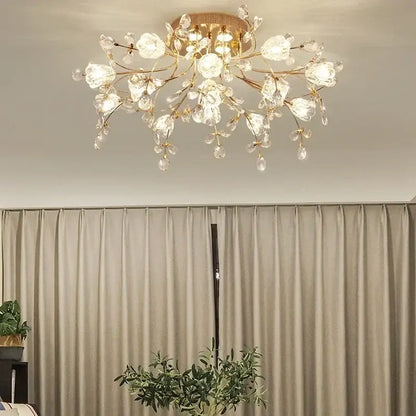 Gold glass flower chandelier ceiling lamp for living room