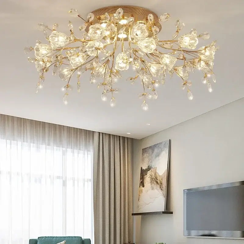 Gold glass flower chandelier ceiling lamp for living room