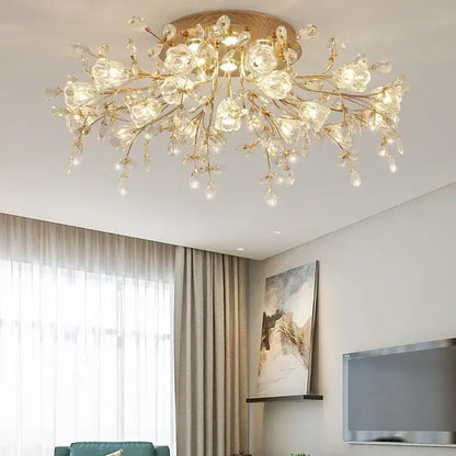 Gold glass flower chandelier ceiling lamp for living room