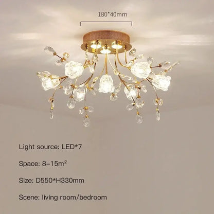 Gold glass flower chandelier ceiling lamp for living room