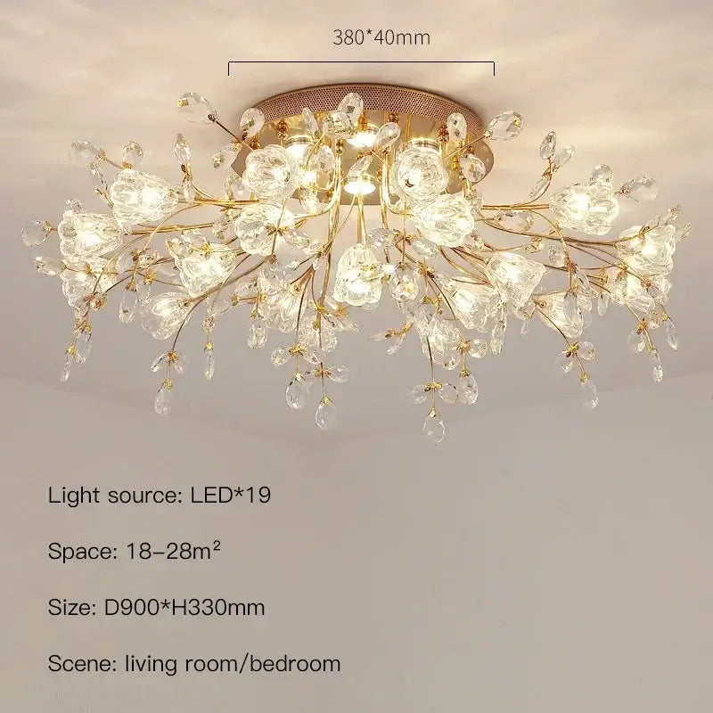 Gold glass flower chandelier ceiling lamp for living room