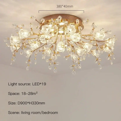 Gold glass flower chandelier ceiling lamp for living room