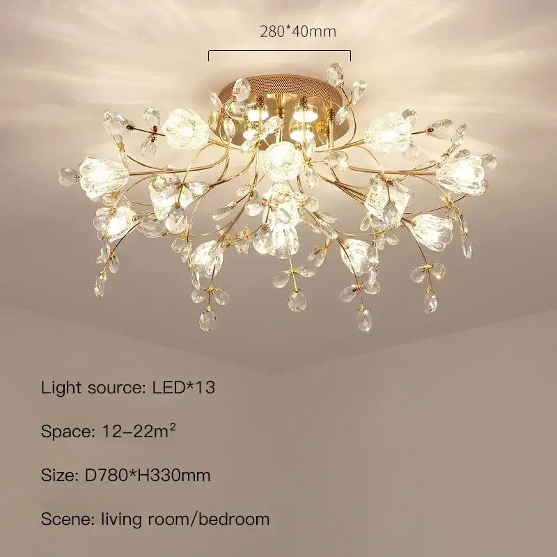 Gold glass flower chandelier ceiling lamp for living room