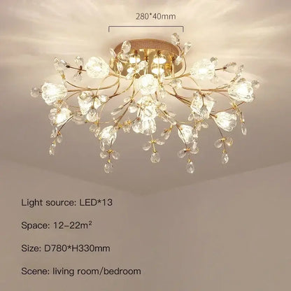 Gold glass flower chandelier ceiling lamp for living room
