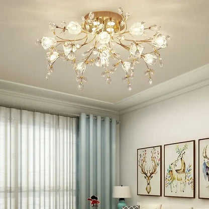 Gold glass flower chandelier ceiling lamp for living room