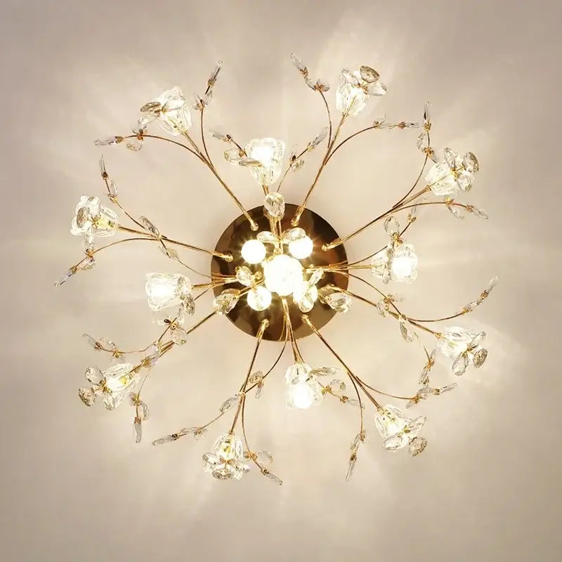Gold glass flower chandelier ceiling lamp for living room