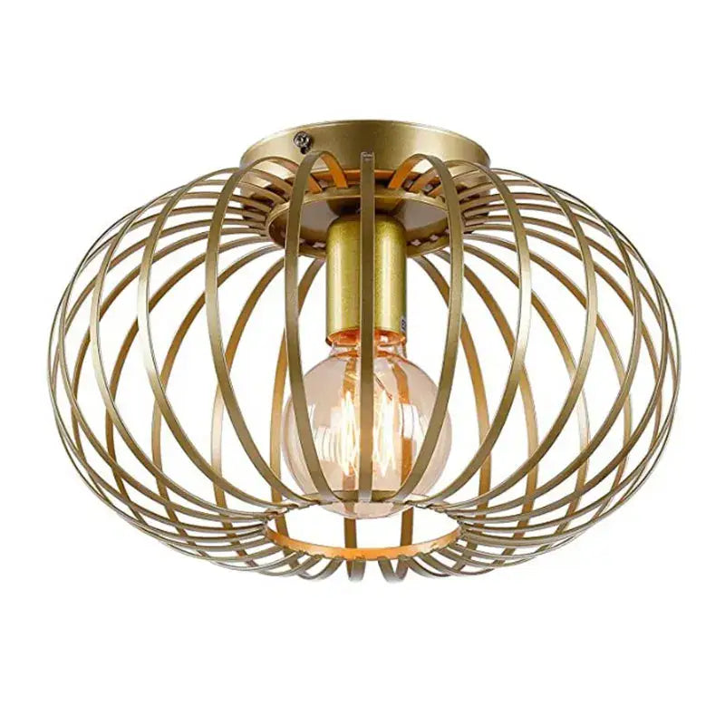 Gold iron art ceiling light for living room with wireframe design