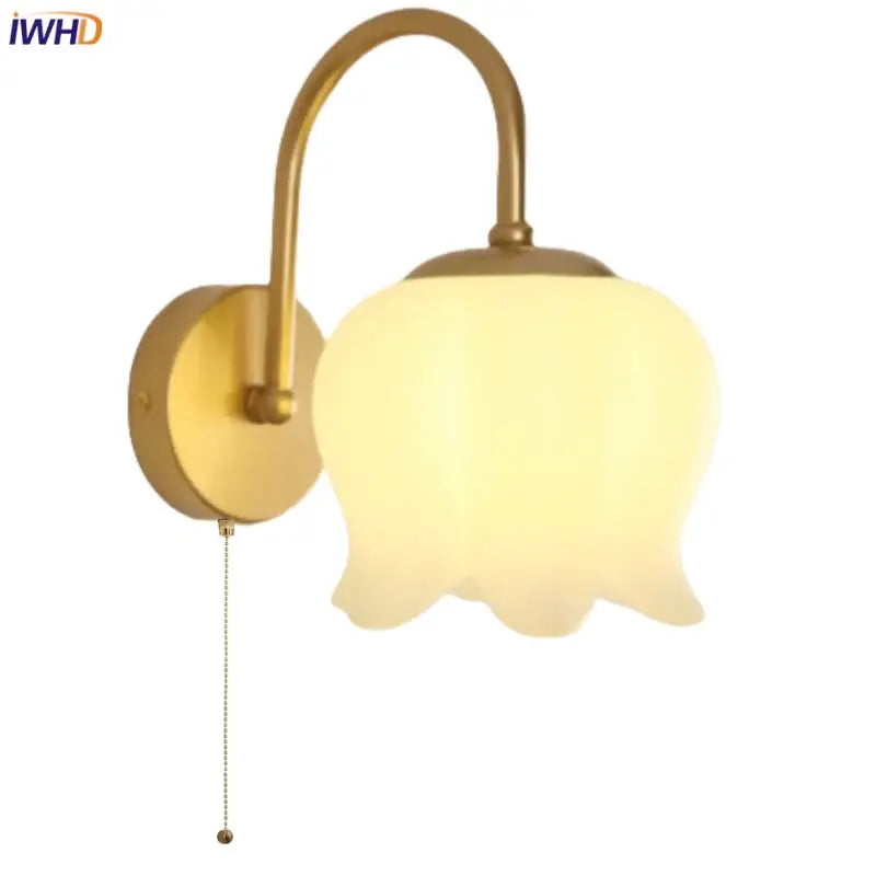 Gold iron led wall sconce with pull chain for hallway