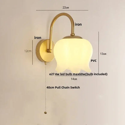 Gold iron led wall sconce with pull chain for hallway