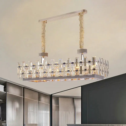 Modern chrome crystal contemporary rectangular hanging dining room light