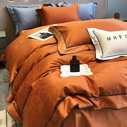 Gold jacquard satin and egyptian cotton patchwork bedding set bedroom