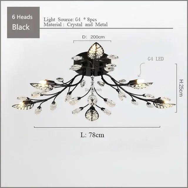Gold leaf crystal ceiling chandelier led for living room
