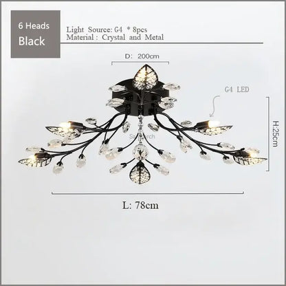Gold leaf crystal ceiling chandelier led for living room