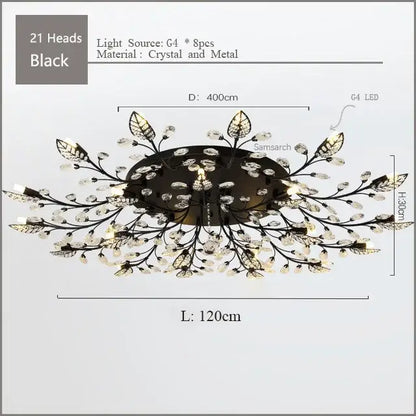 Gold leaf crystal ceiling chandelier led for living room