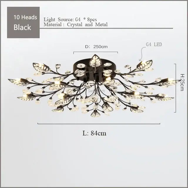 Gold leaf crystal ceiling chandelier led for living room