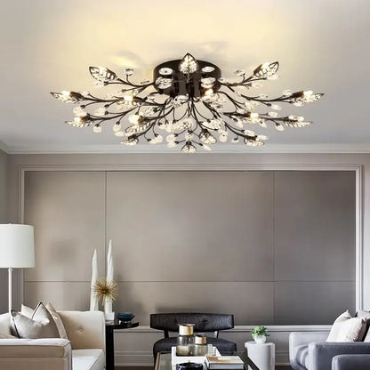Gold leaf crystal ceiling chandelier led for living room