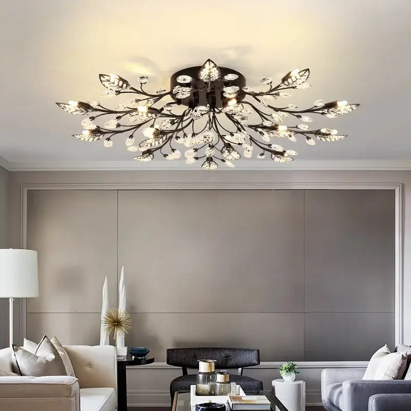 Gold leaf crystal ceiling chandelier led for living room