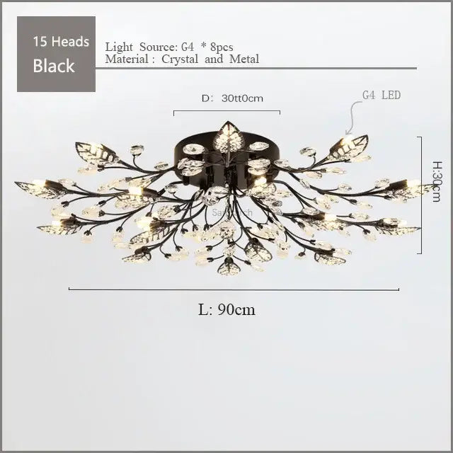 Gold leaf crystal ceiling chandelier led for living room