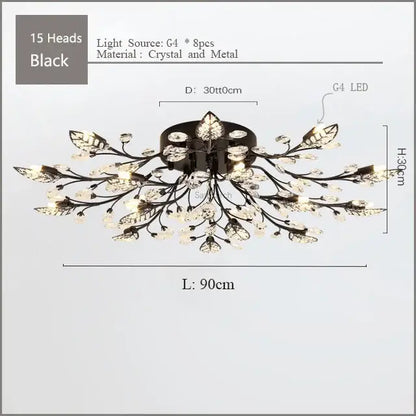 Gold leaf crystal ceiling chandelier led for living room
