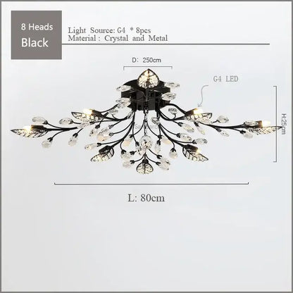Gold leaf crystal ceiling chandelier led for living room