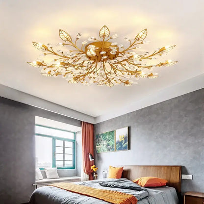 Gold leaf crystal ceiling chandelier led for living room