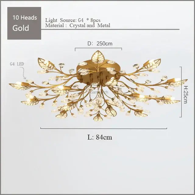 Gold leaf crystal ceiling chandelier led for living room