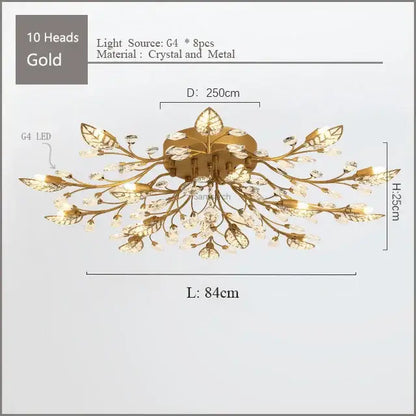Gold leaf crystal ceiling chandelier led for living room