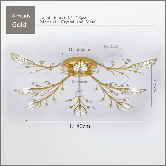 Gold leaf crystal ceiling chandelier led for living room