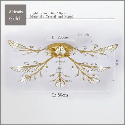Gold leaf crystal ceiling chandelier led for living room